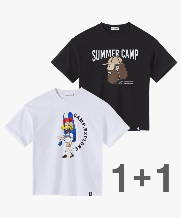 주니어 오버핏 캠핑 반팔 티셔츠 1+1 패키지