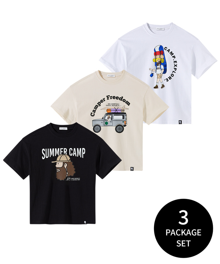 [3PACK] 주니어 캠퍼 프린팅 반팔 티셔츠 3종 패키지